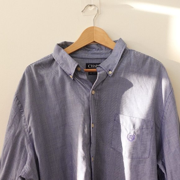 Chaps Shirt Men Size 2XL Cotton Casual Button Down Long Sleeve Pocket Twill Blue - Picture 5 of 9